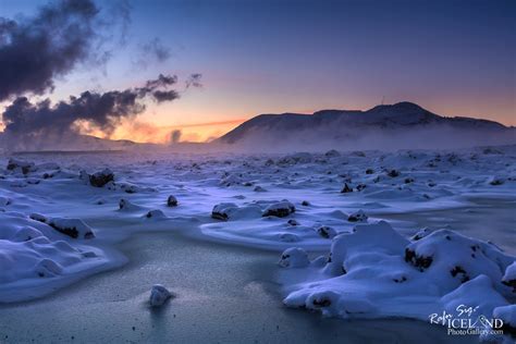 Iceland Winter Twilight Landscape │ Blue Lagoon In Ice