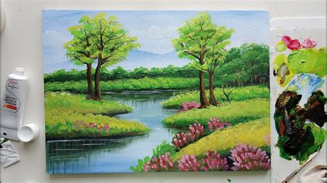 Trees In A Beautiful Landscape Easy Landscape Painting