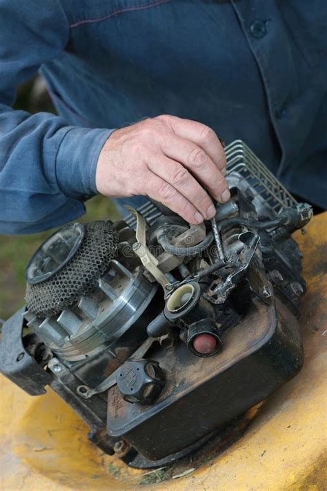 Repairing Lawn Mower Engine Stock Photo Image Of Engine Green 100871636