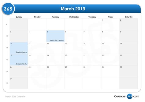 March 2019 Calendar