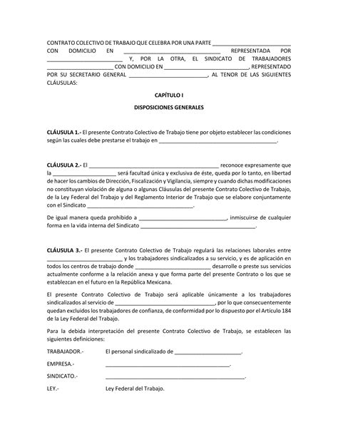 Contrato Colectivo De Trabajo Ejemplos Y Formatos Word Y Pdf Para