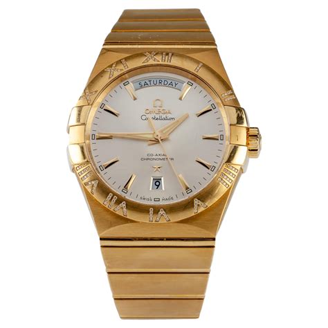 Mens Unisex Omega Constellation Manhattan Full Bar Gold Watch For Sale