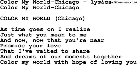 Love Song Lyrics Forcolor My World Chicago