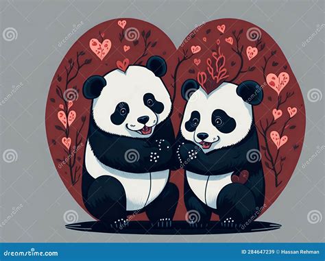 Couple Of Pandas Valentines Day Illustration Ai Generated Stock
