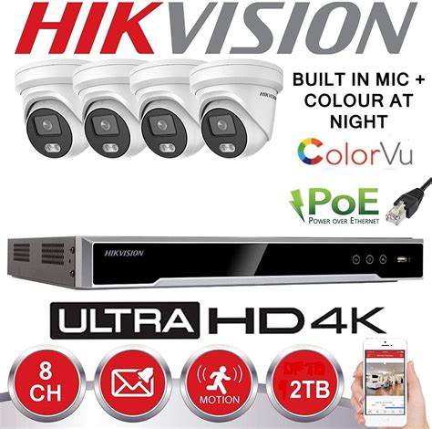 Hikvision Cctv Systeem Ip Poe 8 Mp 8ch 4k Uhd Nvr Audio Mic Kleuren 4x
