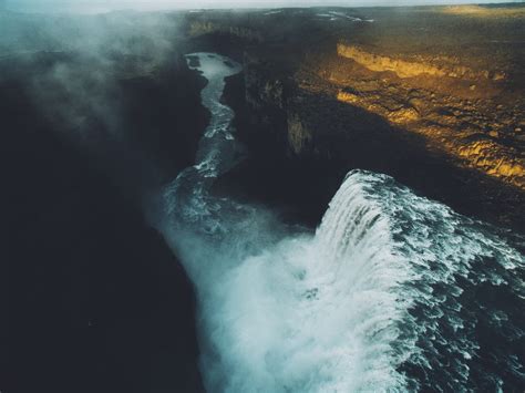 Nature Landscape Waterfall River Mountains Mist Gulfoss Iceland