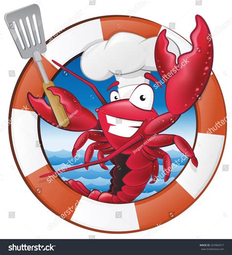 Great Illustration Happy Lobster Chef Holding Stock Vector Royalty