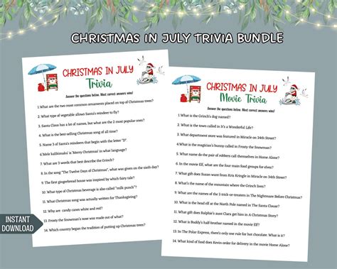 Christmas In July Trivia Game Printable Summer Christmas Etsy