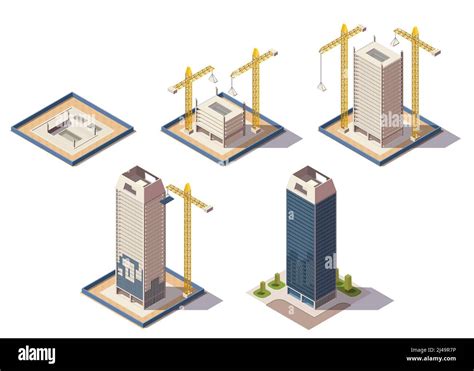 City Skyscrapers Isometric Composition With Isolated Images Of