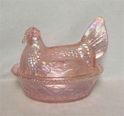 Westmoreland Pink Carnival Glass Large Hen On Nest W Turned Head