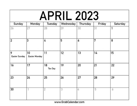 Free Calendar Template April 2023 Minimalist Blank Printable