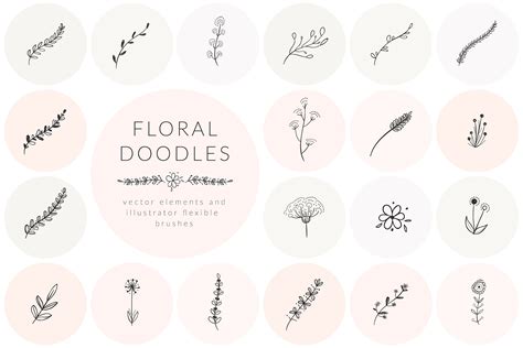 Hand Drawn Floral Doodles Vol1 Unique Illustrator Add Ons ~ Creative
