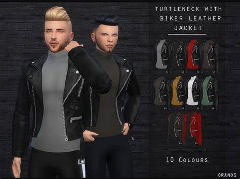 The Sims Resource Turtleneck With Biker Leather Jacket