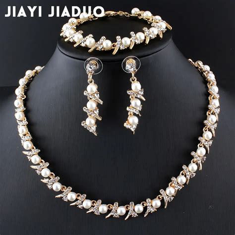 jiayijiaduo cassic imitation pearl jewelry set african bead for women wedding accessories gold