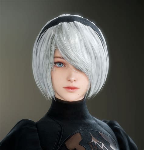 A Woman With White Hair And Blue Eyes Wearing A Black Outfit Standing