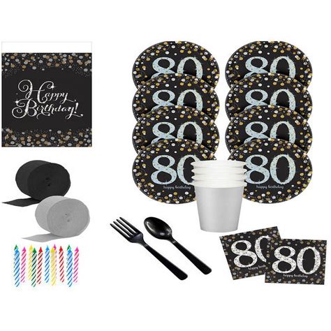 Sparkling Celebration 80th Birthday Deluxe Tableware Kit Serves 8