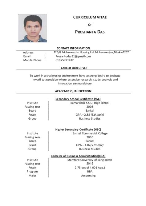 Free job site to post a resume. Proshanta Das CV Bangladesh ver 2