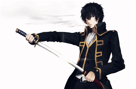 Hd Wallpaper Black Haired Male Anime Character Sword Cigarette Guy