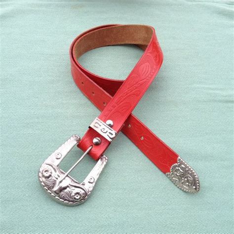Red Womens Western Belt Vintage Leather Made In Usa Etsy Womens