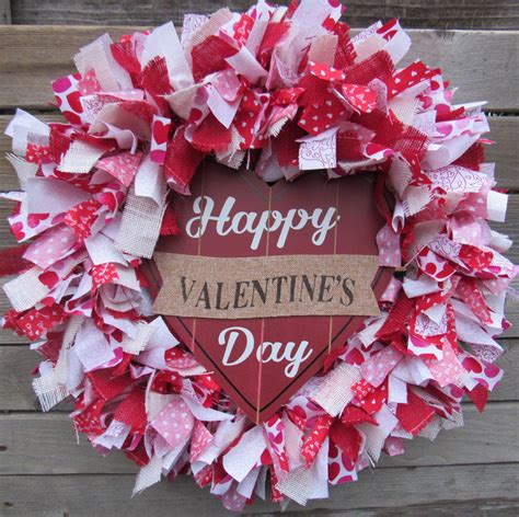 Valentines Day Wreath Rag Tie V Day Door Decor Etsy Valentine Day