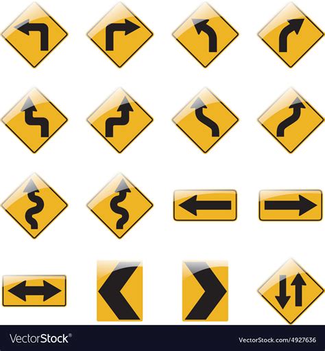 Set Yellow Road Traffic Signs Royalty Free Vector Image