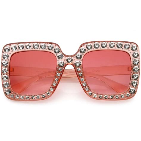 Women S Oversize Glamorous Crystal Rhinestone Square Sunglasses C586 Crystal Rhinestone