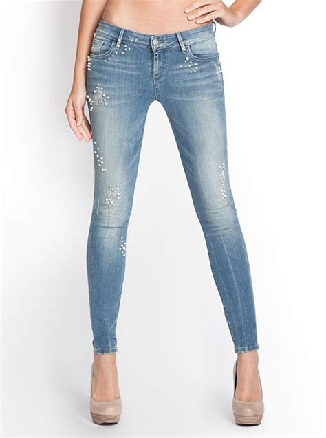 Kate Low Rise Skinny Jeans With Pearl Beads
