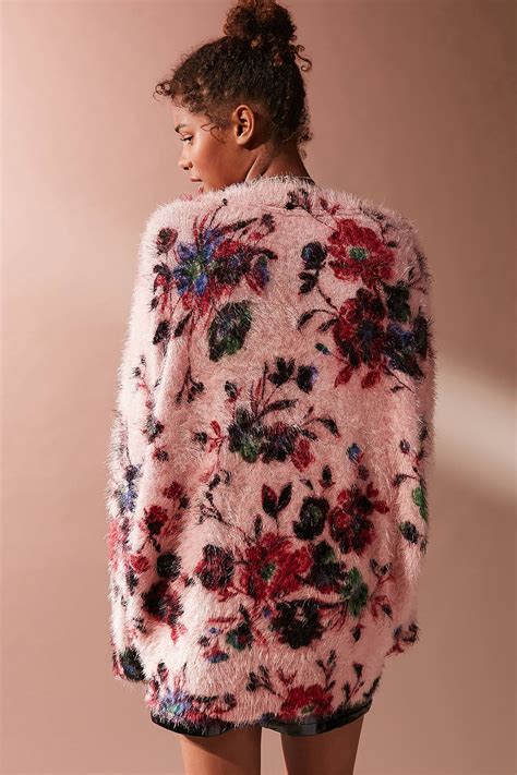 Uo Oversized Fuzzy Floral Sweater Floral Sweater Print Sweater