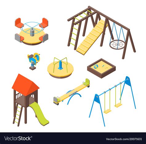 Kid Playground Elements 3d Icons Set Isometric Vector Image