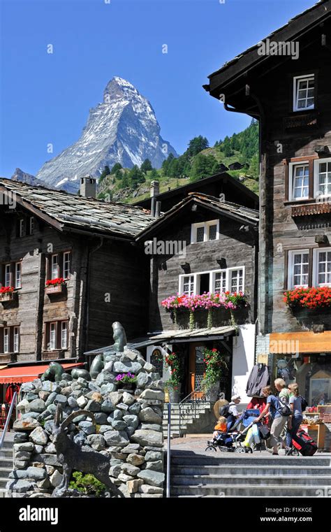 View Over The Matterhorn Mountain From Zermatt In The Swiss Alps
