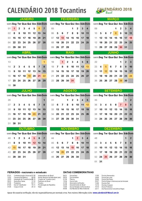 CalendÁrio 2018 Para Imprimir Com Feriados