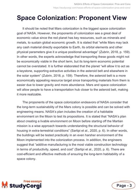 Nasas Efforts Of Space Colonization Pros And Cons Free Essay Example