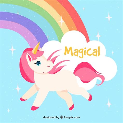 Free Vector Magic Unicorn Background With Rainbow