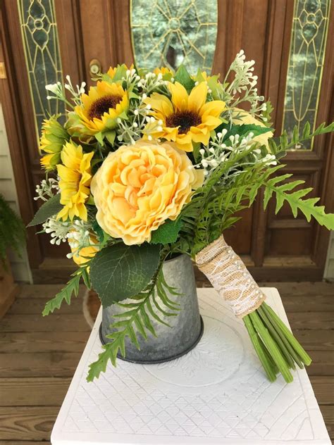 Sunflower Bouquet Bride Bouquet Summer Wedding Rustic Wedding Silk