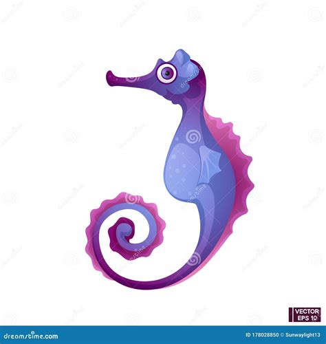 Cartoon Character Cute Blue Seahorse Stock Illustration Illustration