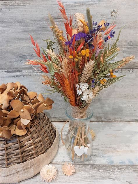 Rustic Bouquet With Pretty Vase Rustic Bouquet Tabletop Etsy Dried