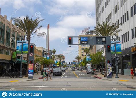 Long Beach Pine Avenue In Downtown California Editorial Photography