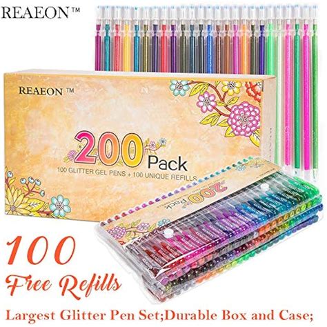 200 Glitter Gel Pen Set 100 Markers Plus Refills Neon For Coloring