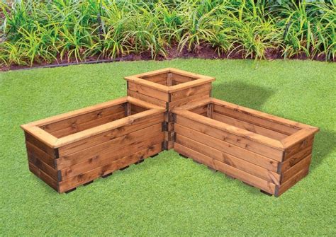 Three Piece Corner Planter Set Wooden Garden Potstubs For Plants