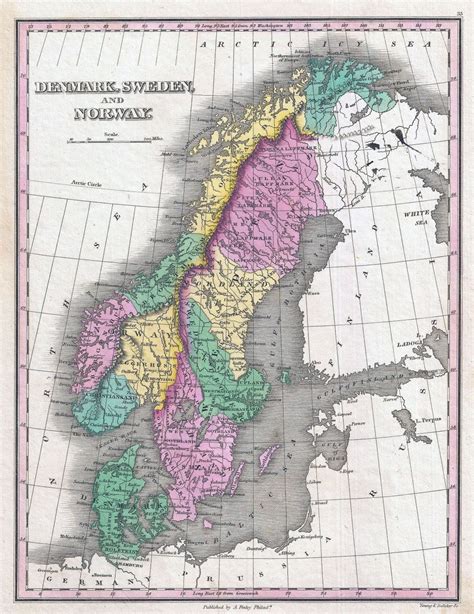 Large Detailed Old Political Map Of Scandinavia 1827 Baltic And