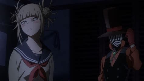 Two Anime Characters Standing Next To Each Other In Front Of A Dark