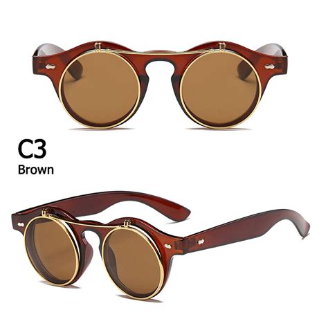 Vintage Retro Men S Women Steampunk Flip Up Lenses Small Round Sunglasses Uv400 Ebay