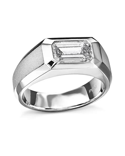 Mens Emerald Cut Diamond And Beveled Platinum Solitaire Ring Turgeon