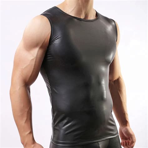 C Hot Men S Sexy Novelty Exotic Patent Leather Tank Tops Undershirts