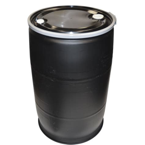 55 Gallon Open Top Black Poly Drum With Sidelever Lockband And Lid Us