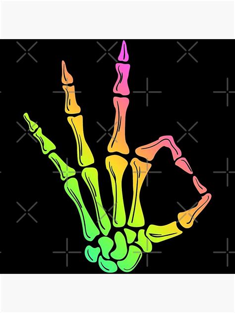 Rainbow Colored Three Skeleton Hand Sign Photographic Print By