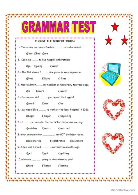 Grammar Test English Esl Worksheets Pdf And Doc