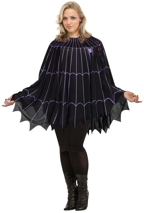 Spider Web Poncho Black Purple Solid Pack Plus Size Halloween Costume Sexy