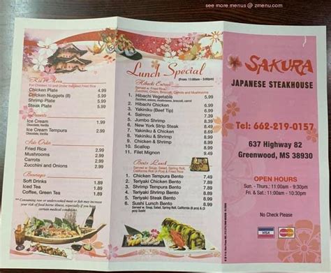 Online Menu Of Sakura Japanese Steakhouse Restaurant Greenwood Mississippi 38930 Zmenu
