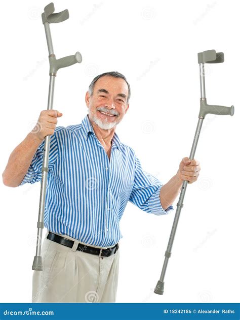 Senior Man Holds The Crutches Royalty Free Stock Image Image 18242186